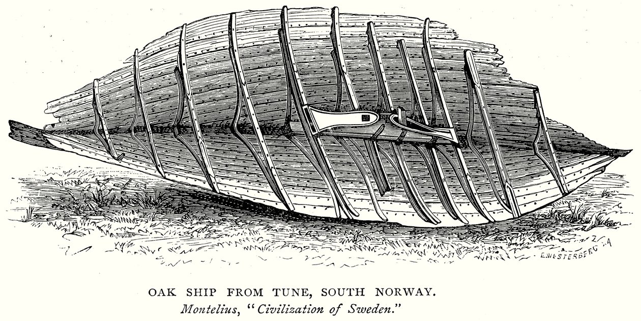 Eichenholzschiff aus Tune, Südnorwegen (Gravur) von English School