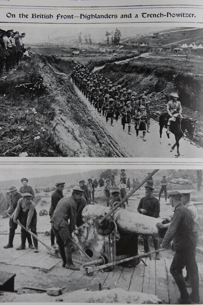 An der britischen Front - Highlander und ein Grabenhaubitze, 1914-18 von English School