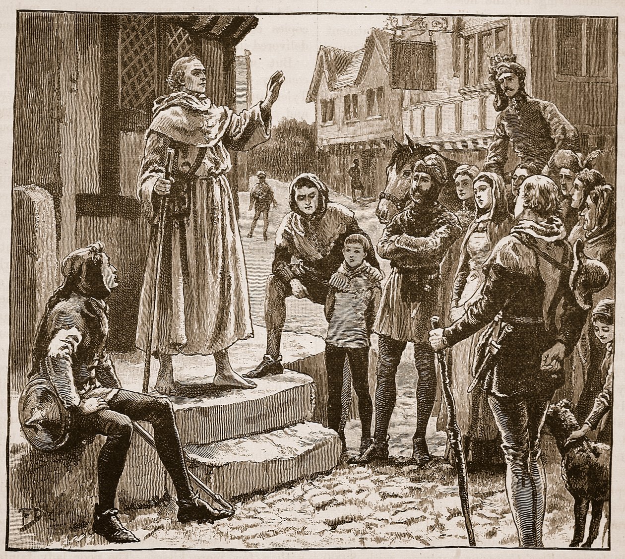 Einer von Williams armen Priestern predigt dem Volk, Illustration aus Cassells Illustrierter Geschichte Englands von English School