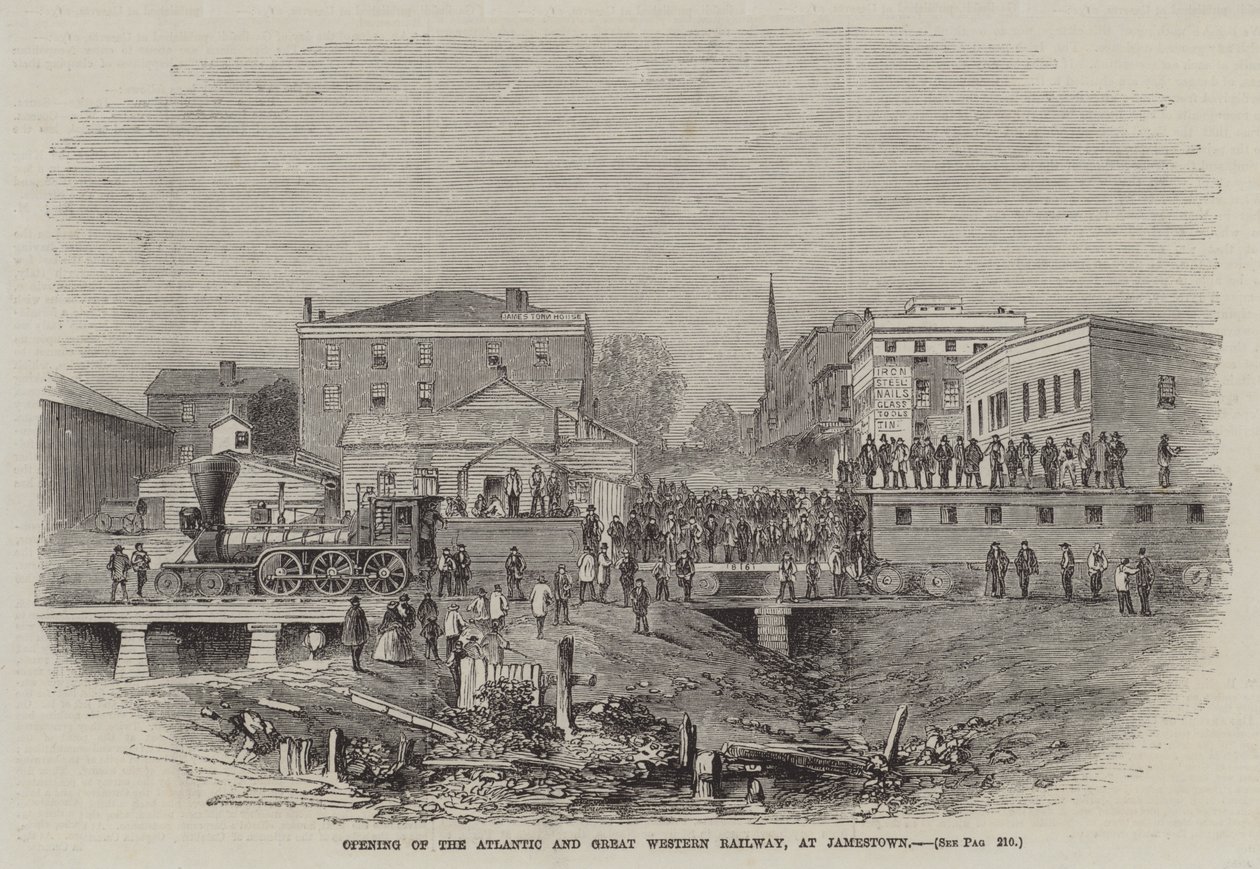Eröffnung der Atlantic and Great Western Railway in Jamestown (Gravur) von English School