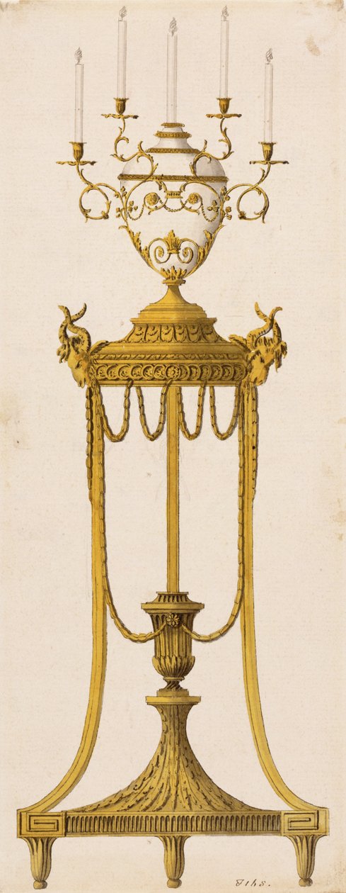 Originalentwurf für ein Stativ und eine Vase für Kerzen, aus "Works in Architecture", von Robert und J. Adam, 1773 von English School
