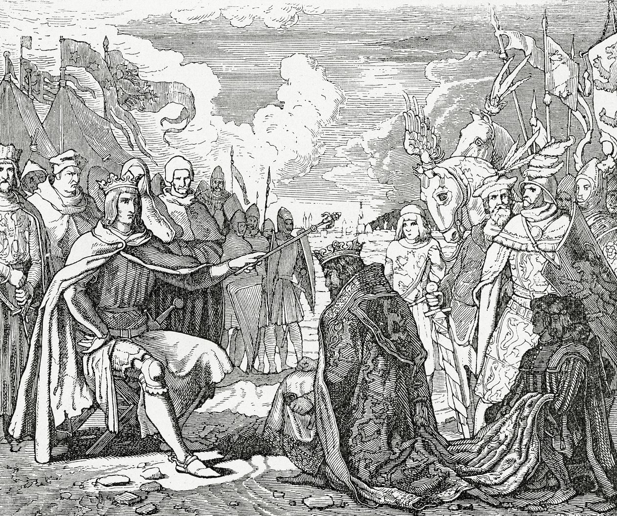 Ottokar II. von Böhmen huldigt Rudolf I., König von Deutschland im Jahr 1276, 1882 von English School