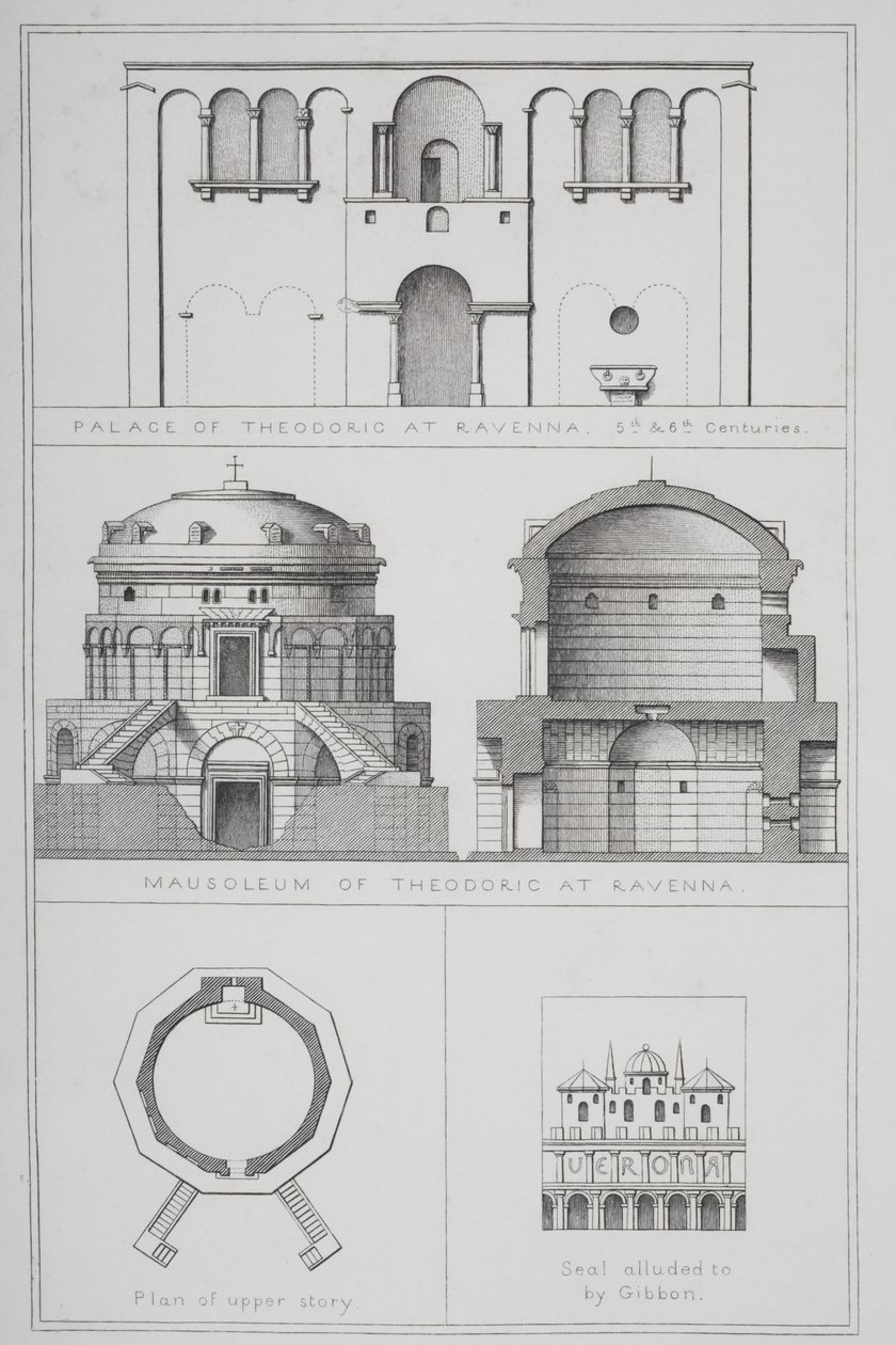 Palast und Mausoleum von Theoderich (ca. 454-526) in Ravenna, aus `Agincourts Kunstgeschichte durch ihre Denkmäler von English School