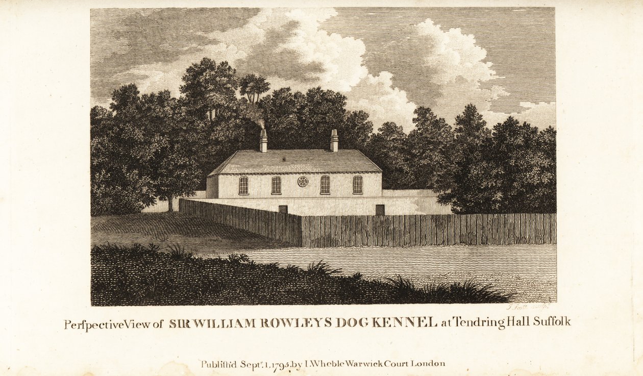 Perspektivische Ansicht von Sir William Rowleys Hundezwinger in Tendring Hall, Suffolk von English School