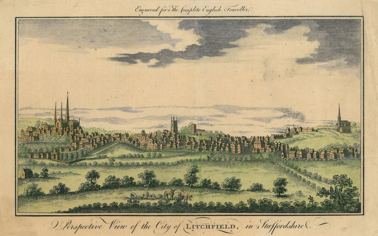 Perspektivische Ansicht der Stadt Lichfield von English School
