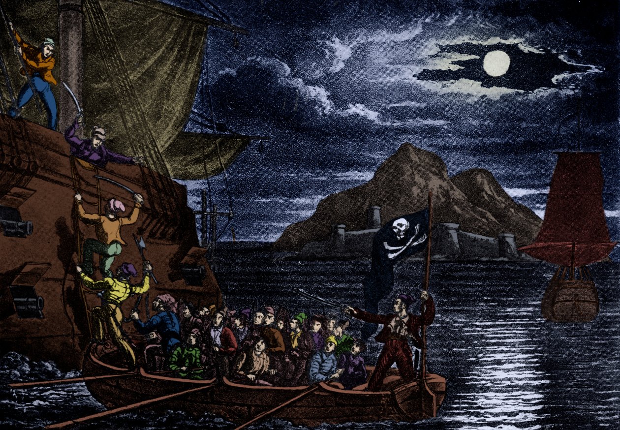 Piraten entern ein spanisches Schiff, Westindien, Illustration aus 