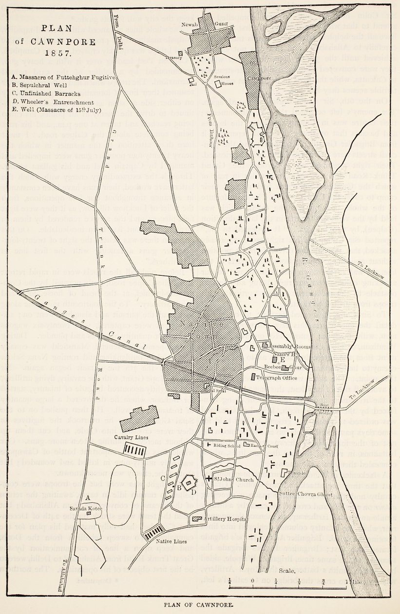 Plan von Cawnpore 1857, aus Cassells Illustrierter Geschichte Englands von English School