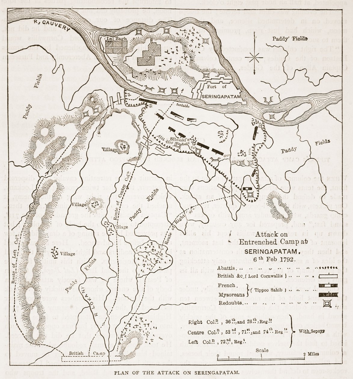 Plan des Angriffs auf Seringapatam, Illustration aus Cassells Illustrierter Geschichte Indiens von James Grant, veröffentlicht 1879 von English School