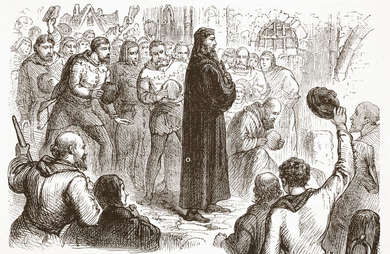 Volksdemonstration am Lambeth Palace zugunsten von Wicliffe, Illustration aus Die Geschichte des Protestantismus von James Aitken Wylie, veröffentlicht 1878 von English School