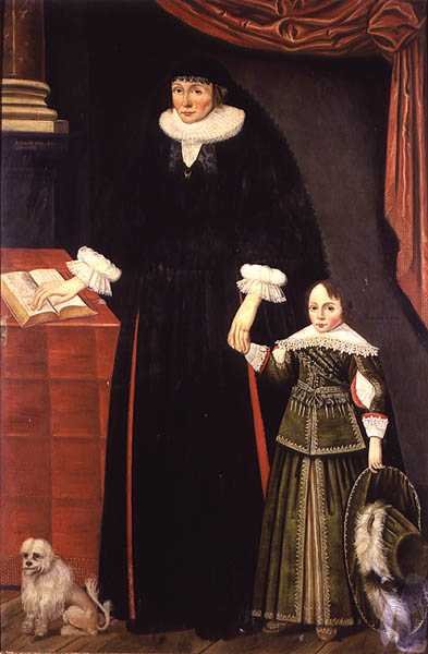 Porträt einer Dame und eines jungen Jungen, vielleicht Anne Bonham und ihr Sohn Hugh von English School