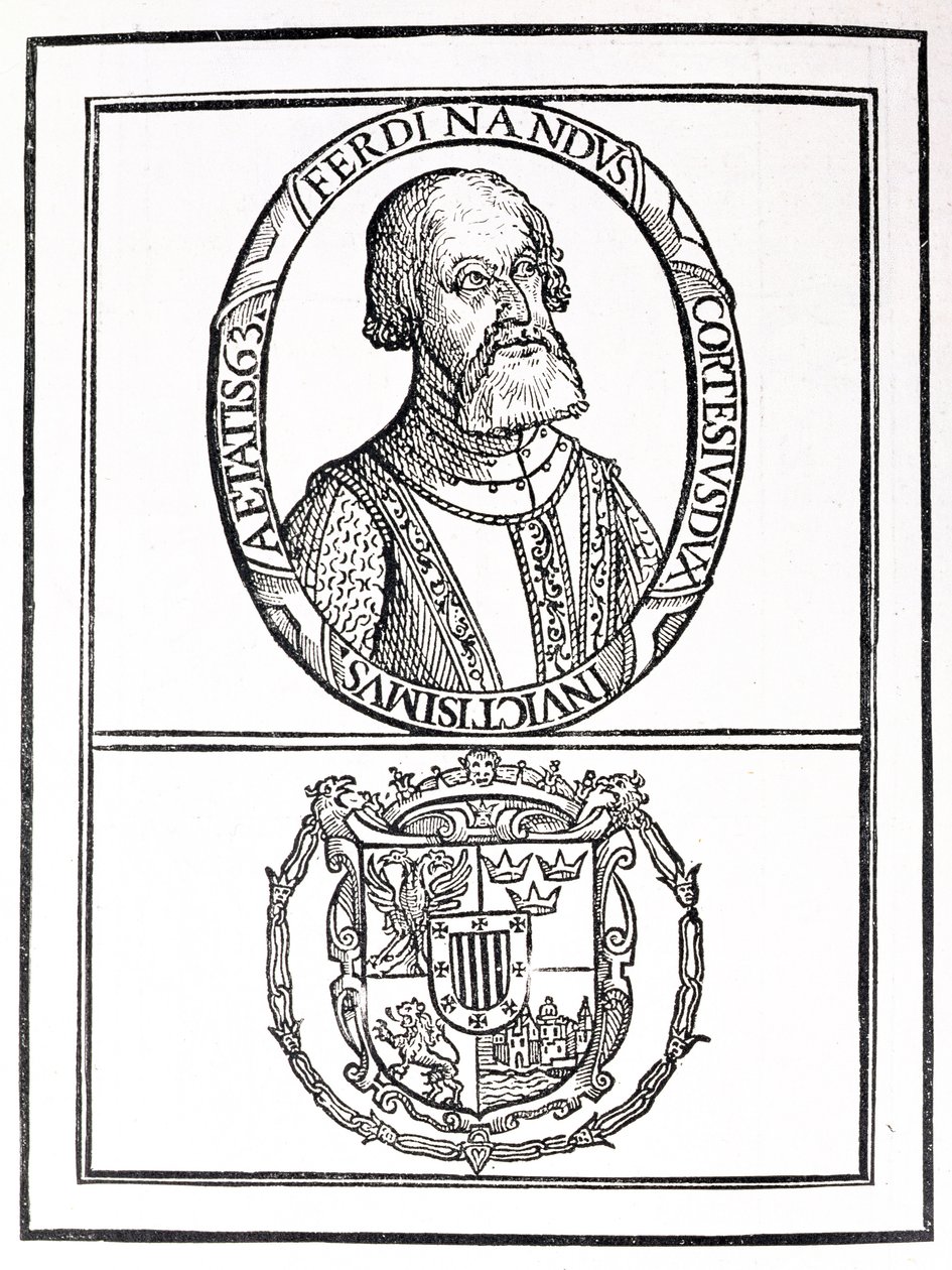 Porträt von Hernado Cortes (1485-1547) und seine Wappen, aus 