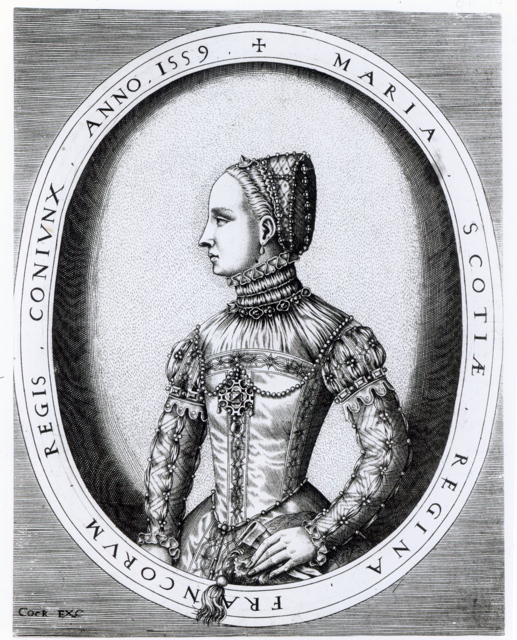 Porträt von Maria Stuart (1542-87) graviert von Hieronymus Cock, 1559 von English School