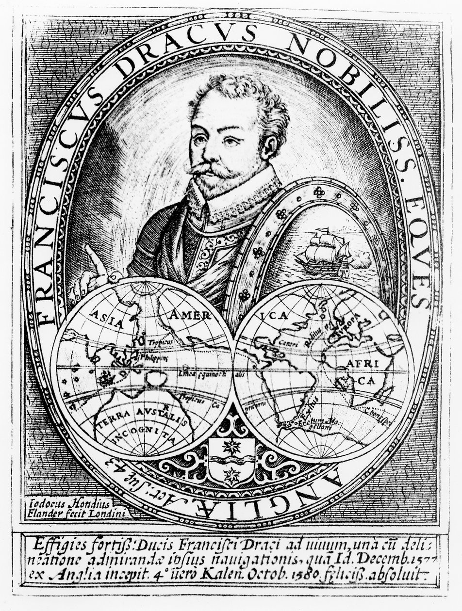 Porträt von Sir Francis Drake (ca. 1540-96) im Alter von 43 Jahren, graviert von Jodocus Hondius (1567-1611) von English School