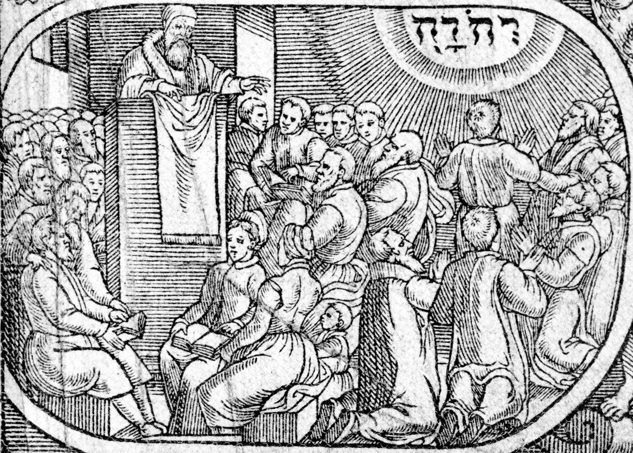 Predigt an eine Gemeinde, während einige sich vor einer Vision Gottes verneigen von English School