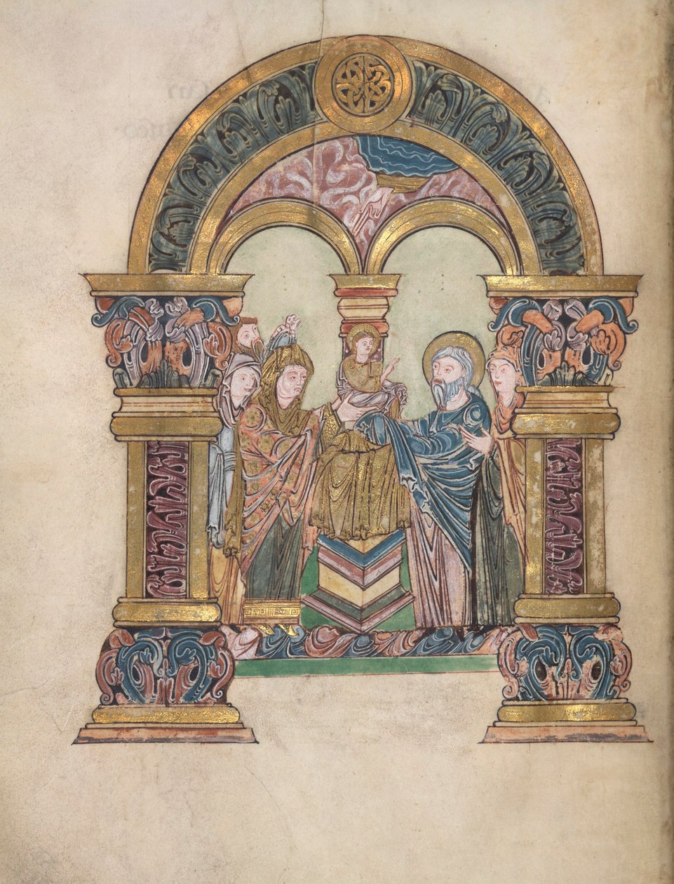 Darstellung im Tempel, aus dem Benedictional von St. Aethelwold, 971-984 von English School