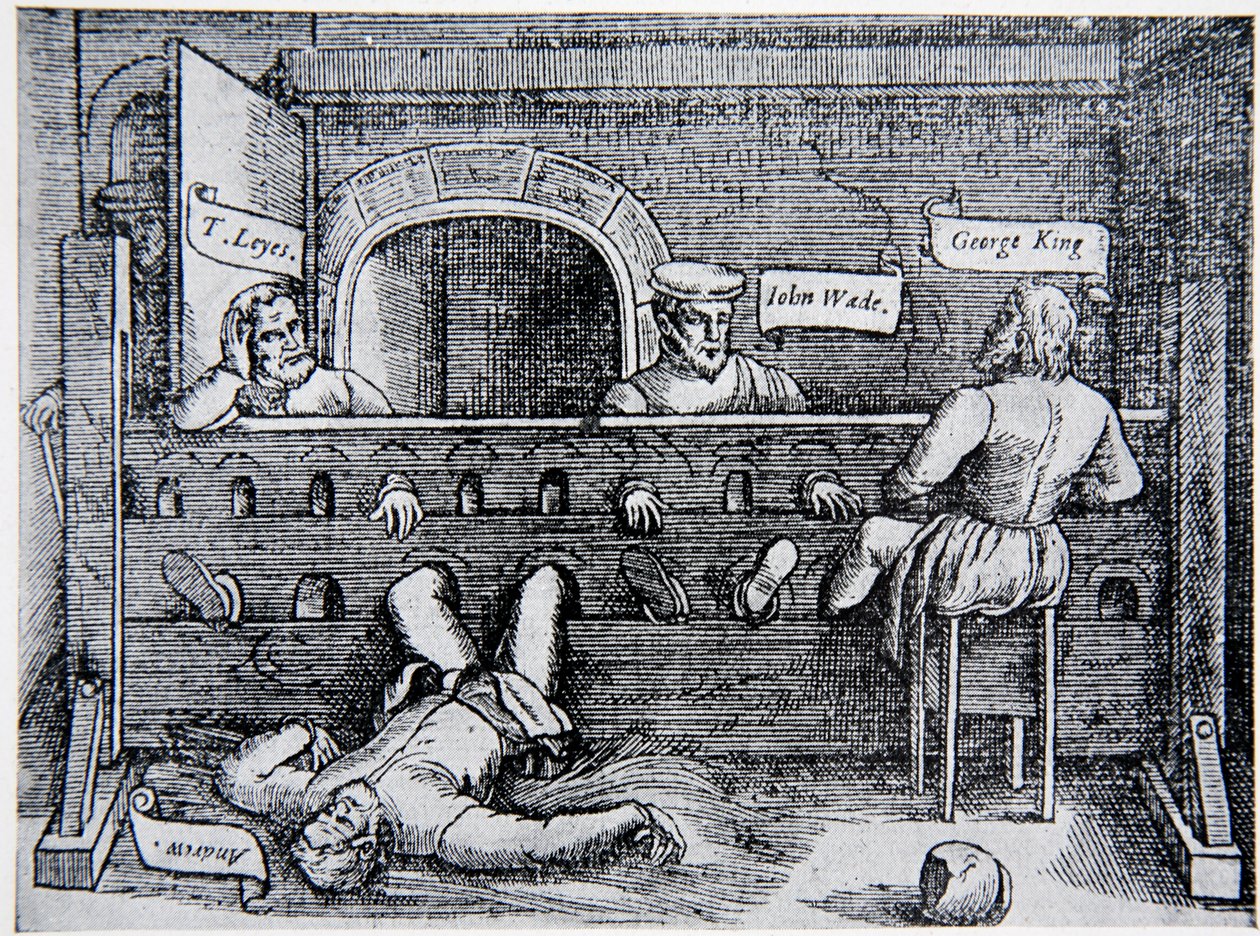 Gefangene im Lollards Tower, aus Acts and Monuments von John Foxe (1516-87), 1563, Illustration aus The History of the Nation von English School