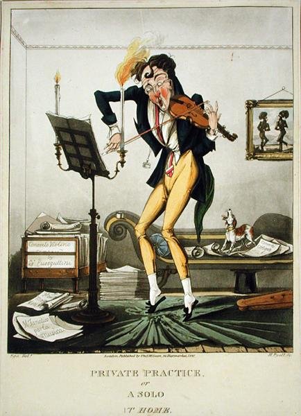 Private Praxis oder Ein Solo zu Hause, graviert von Henry Pyall (1795-1833), veröffentlicht von Thomas McLean, London von English School