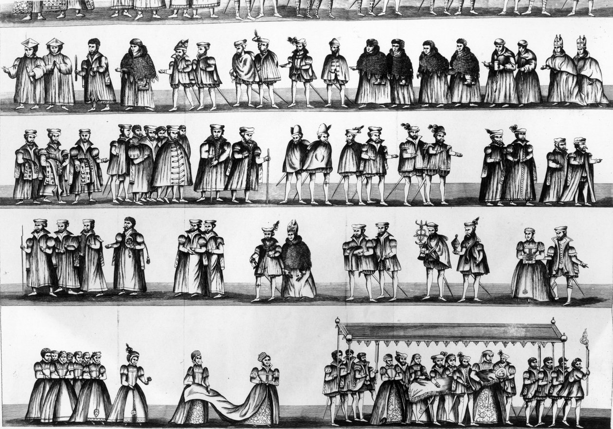Prozession bei der Taufe von Prinz Arthur, Sohn von Heinrich VII, graviert 1782 von English School