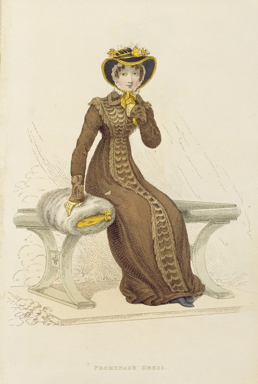 Promenadenkleid, Modeplatte aus Ackermanns Repository of Arts von English School