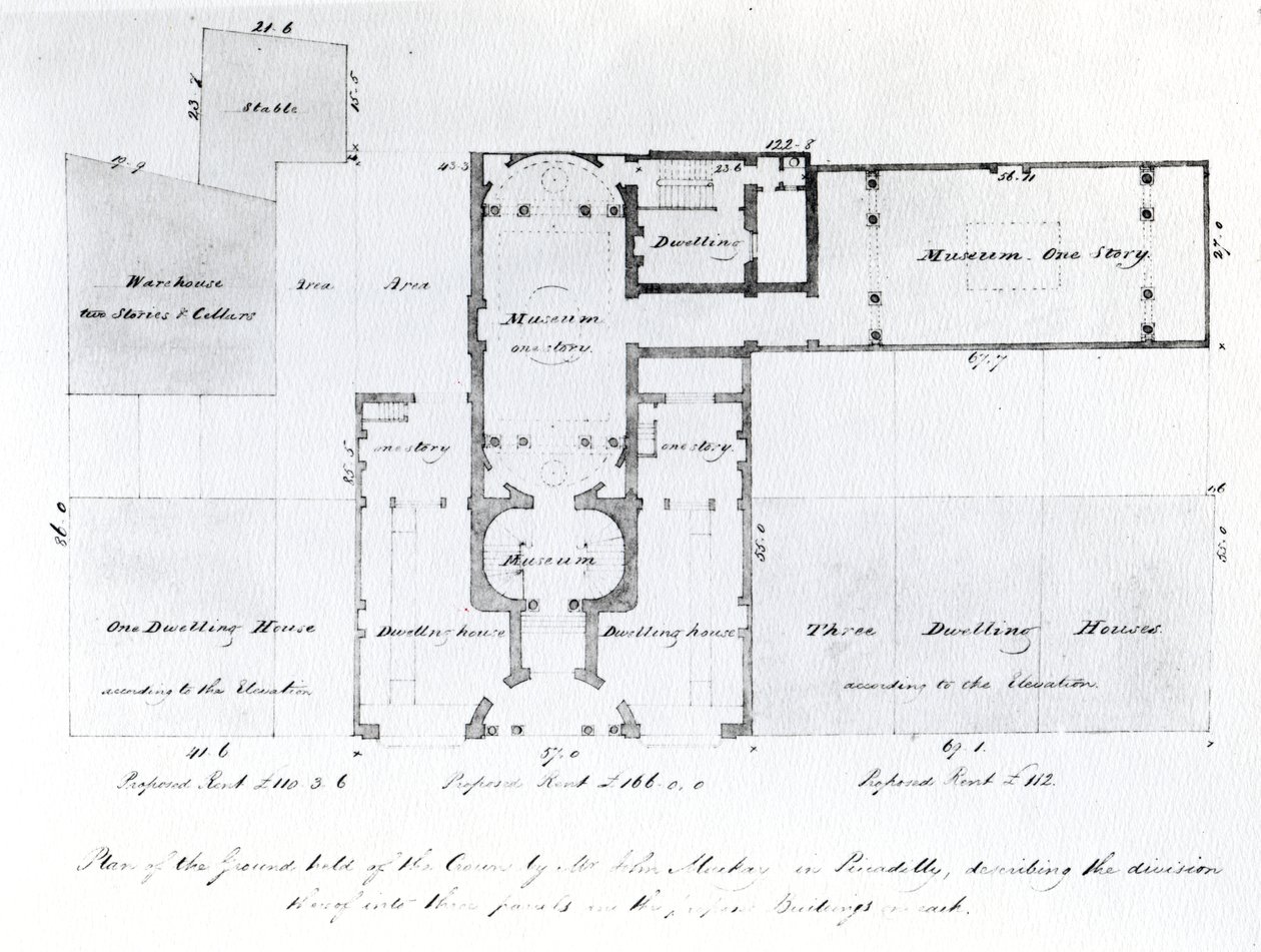 Vorgeschlagener Grundriss für die Egyptian Hall, Picadilly, 1810 (Tinte auf Papier) von English School