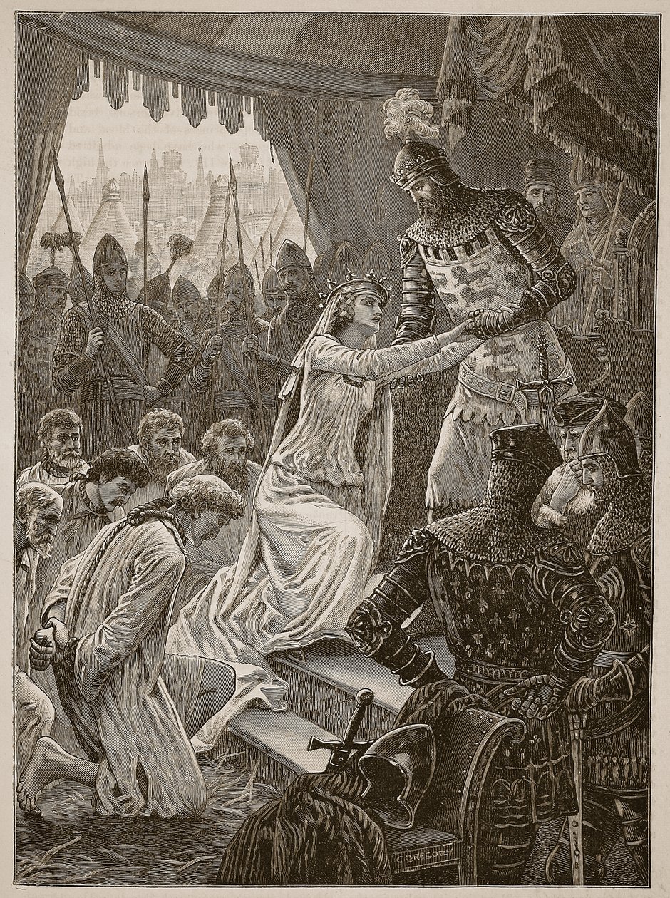 Königin Philippa setzt sich für die Bürger von Calais ein, Illustration aus Cassells Illustrierter Geschichte Englands von English School