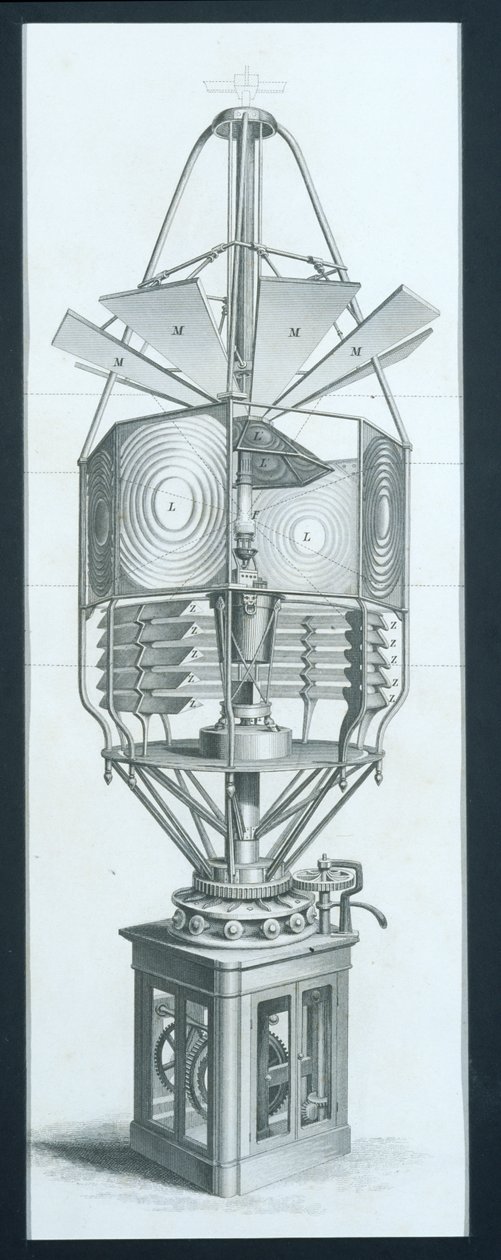 Drehendes dioptrisches Gerät für einen Leuchtturm, aus der Enzyklopädie der nützlichen Künste & Manufakturen, herausgegeben von Charles Tomlinson, ca. 1880er Jahre von English School