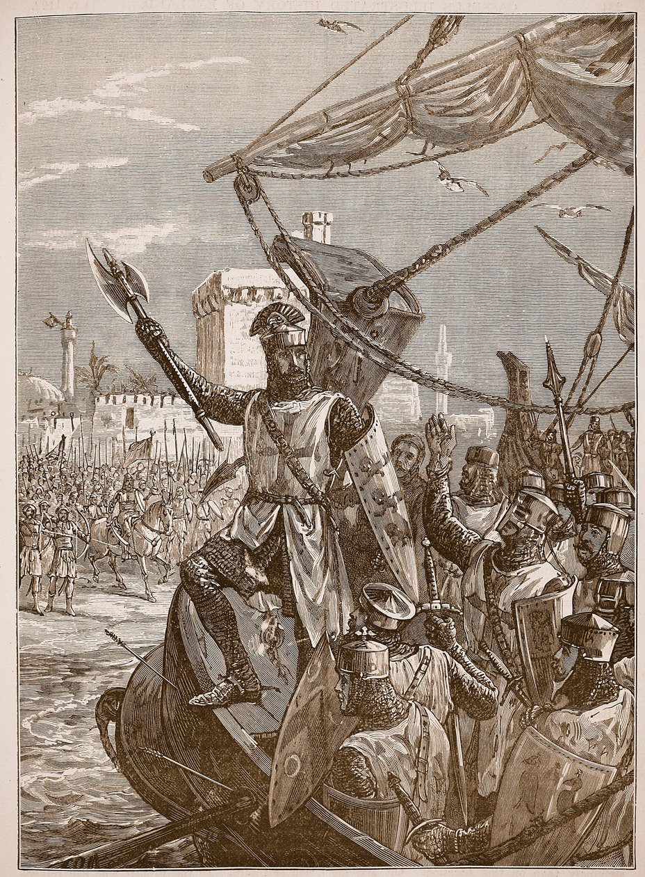 Richard landet in Jaffa, Illustration aus Cassells Illustrierter Geschichte Englands von English School