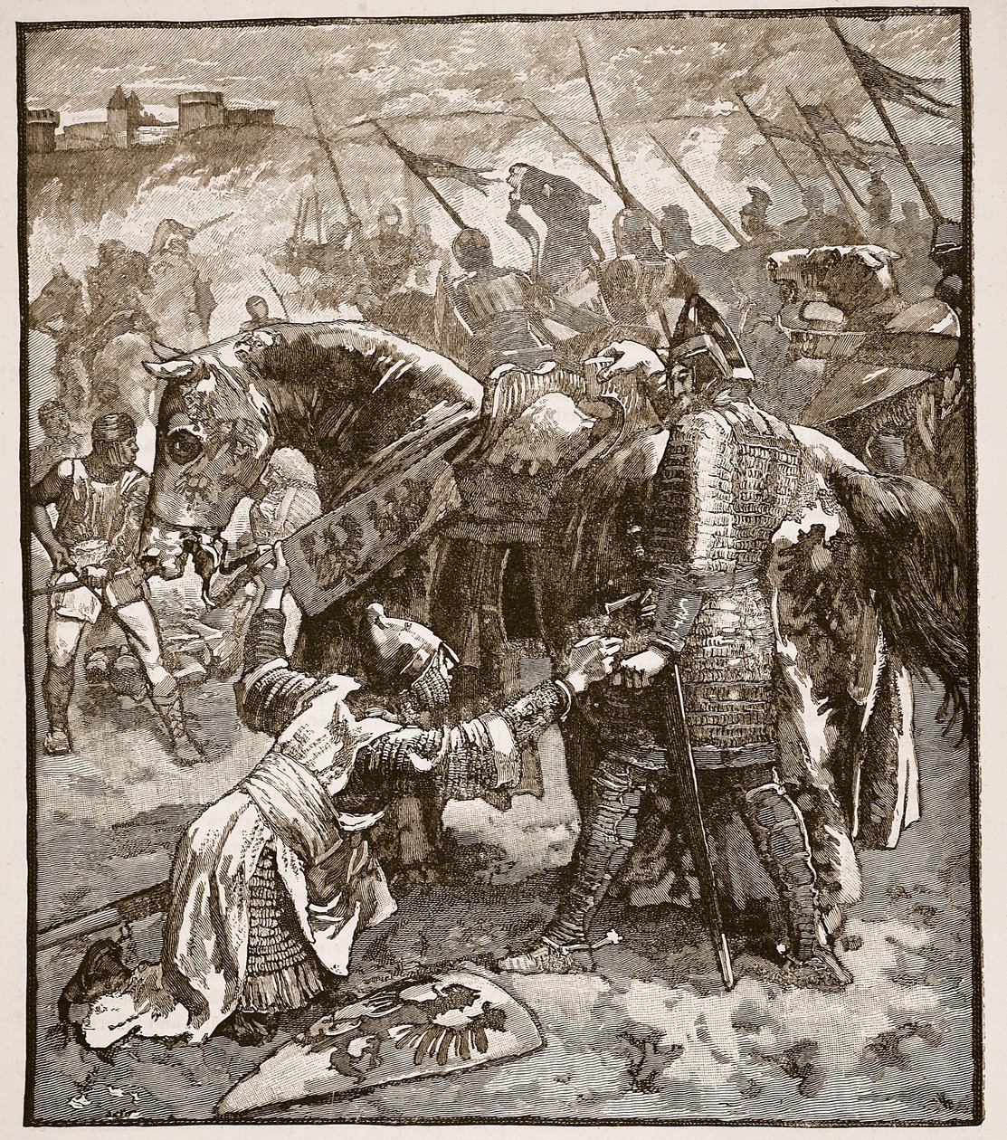 Robert bittet seinen Vater um Vergebung, Illustration aus Cassells Illustrierter Geschichte Englands von English School