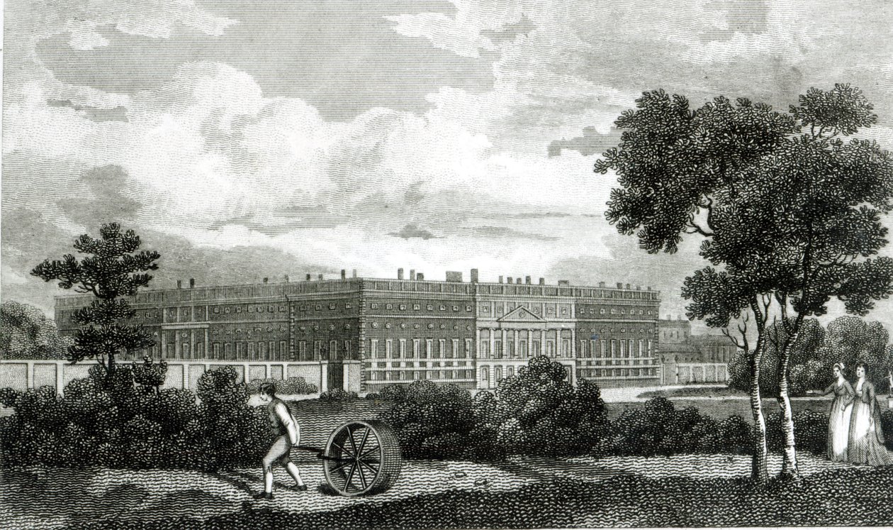 Rasenmähen im Hampton Court Palace, 7. März 1807 von English School