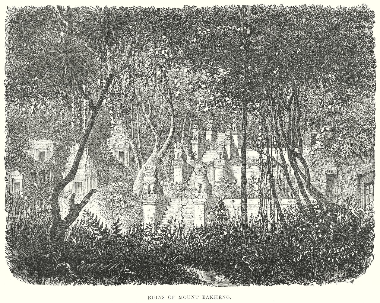 Ruinen des Berges Bakheng (Gravur) von English School