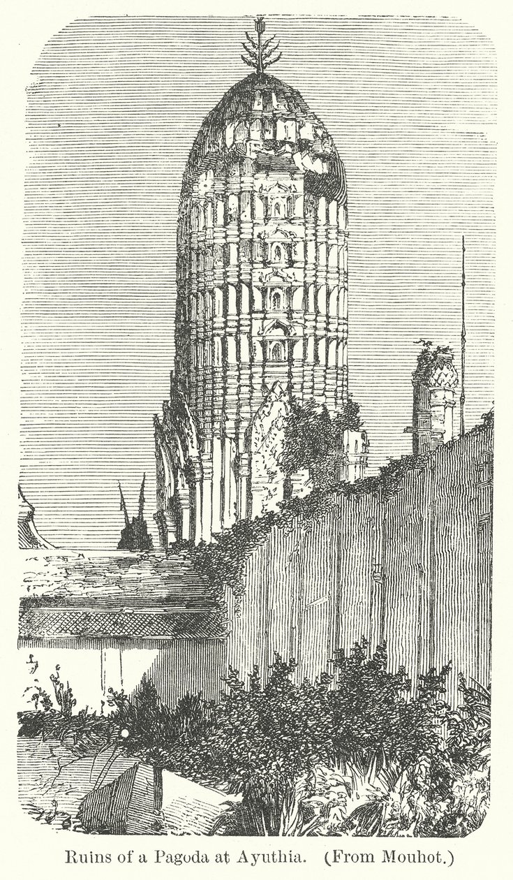 Ruinen einer Pagode in Ayuthia (Gravur) von English School