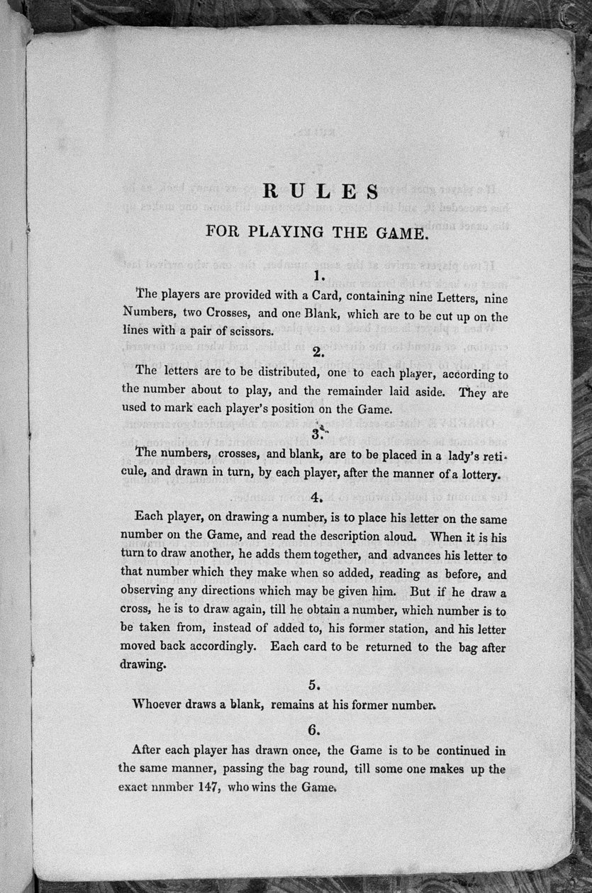 Spielregeln für das Spiel des Sternenbanners oder Auswanderer in die Vereinigten Staaten, um 1840 von English School