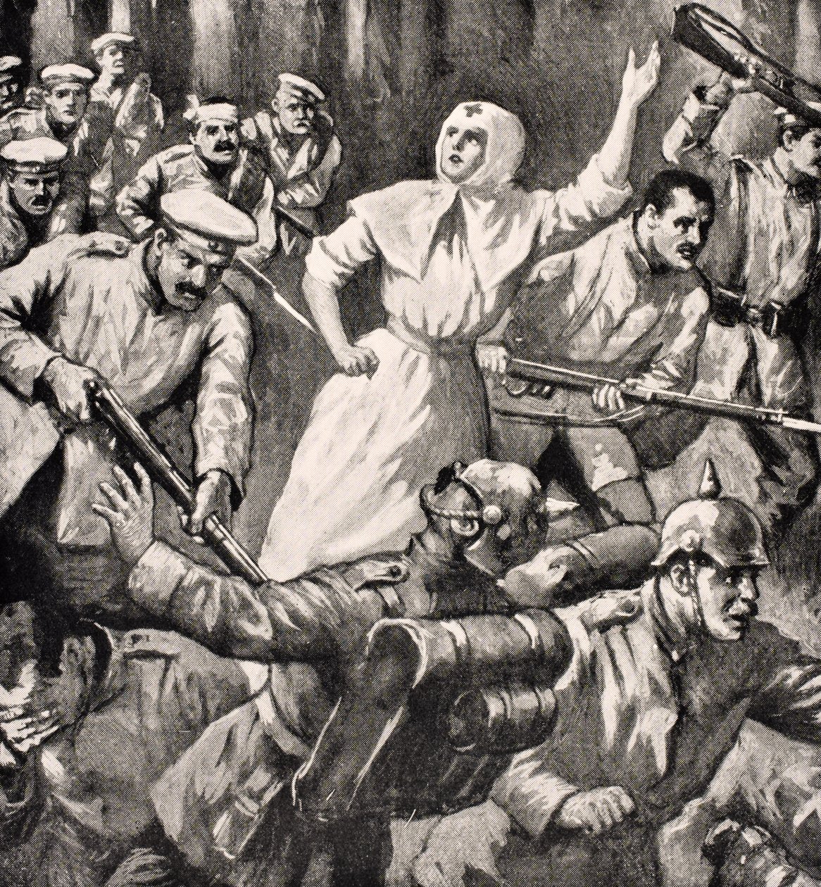 Russische Krankenschwester Mira Miksailovitch Ivanoff führt Männer gegen Deutsche, 1915, aus 