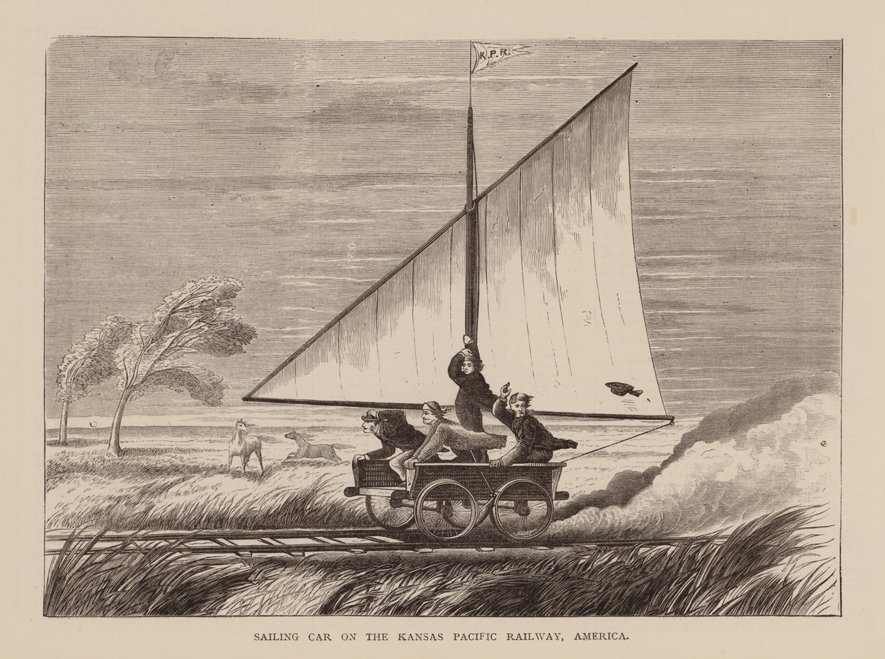 Segelwagen auf der Kansas Pacific Railway, Amerika von English School