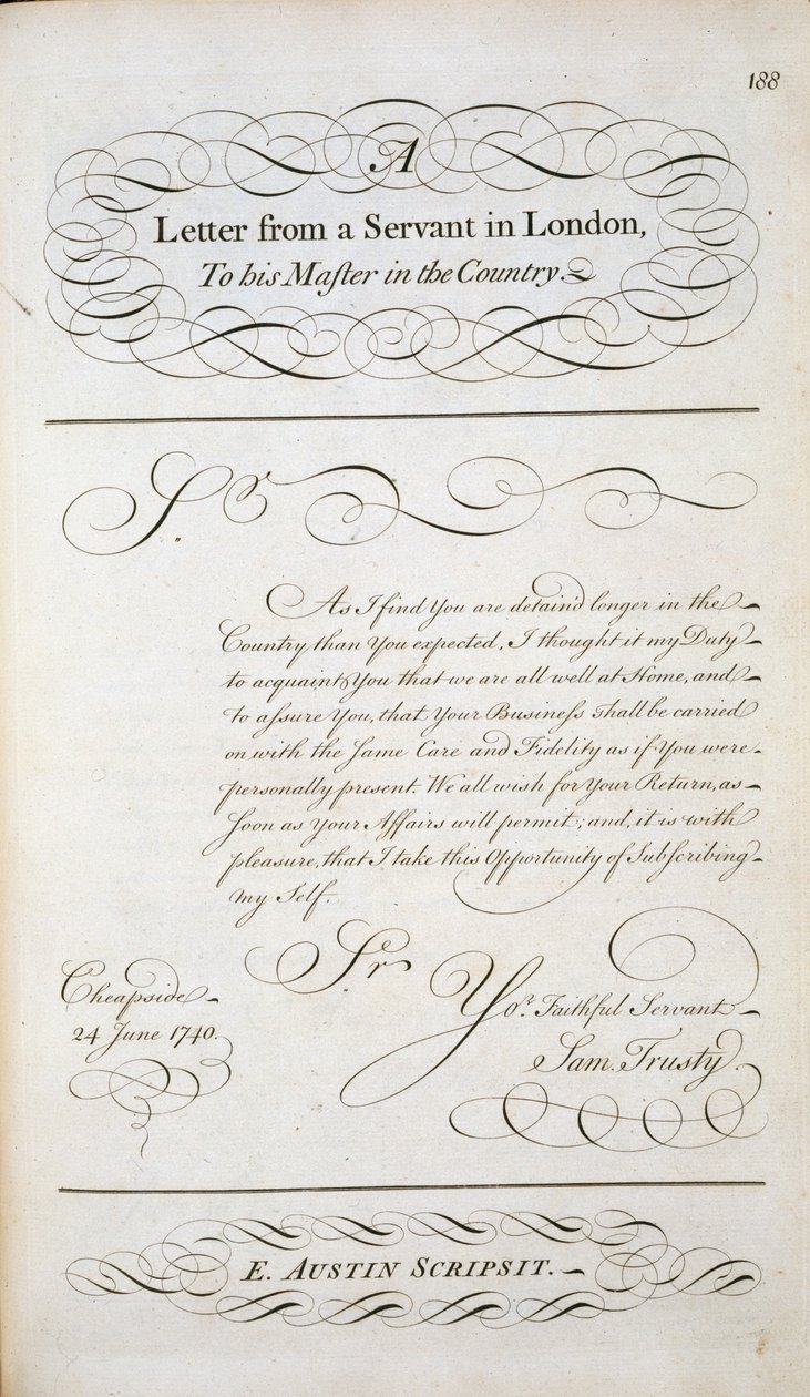 Musterbrief aus einem Musterbuch für Briefe, um 1740 von English School