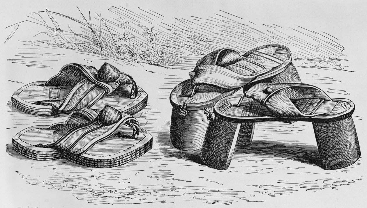 Sandalen und Holzschuhe aus dem Westsudan, möglicherweise Mandingo, aus 