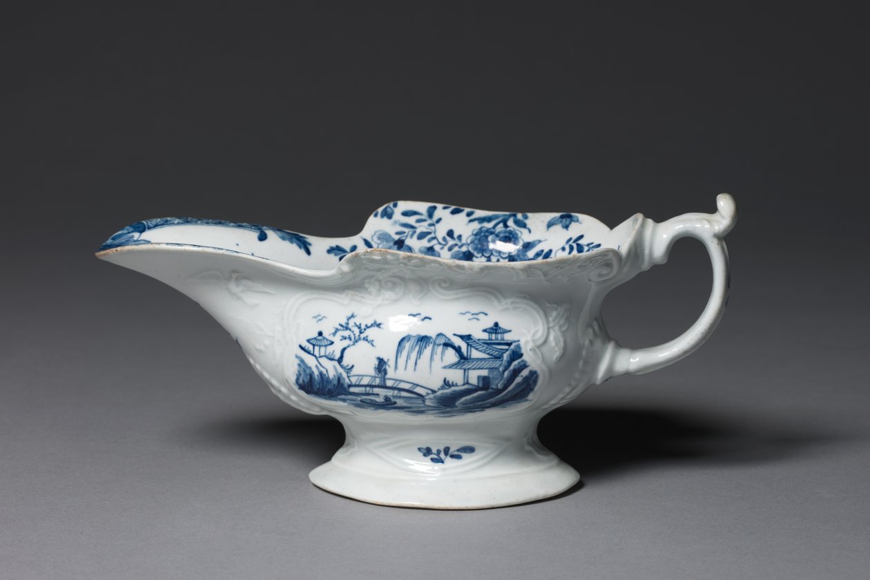 Sauciere, möglicherweise hergestellt von der Worcester Porzellanmanufaktur oder der Bristol Porzellanmanufaktur, um 1752 von English School
