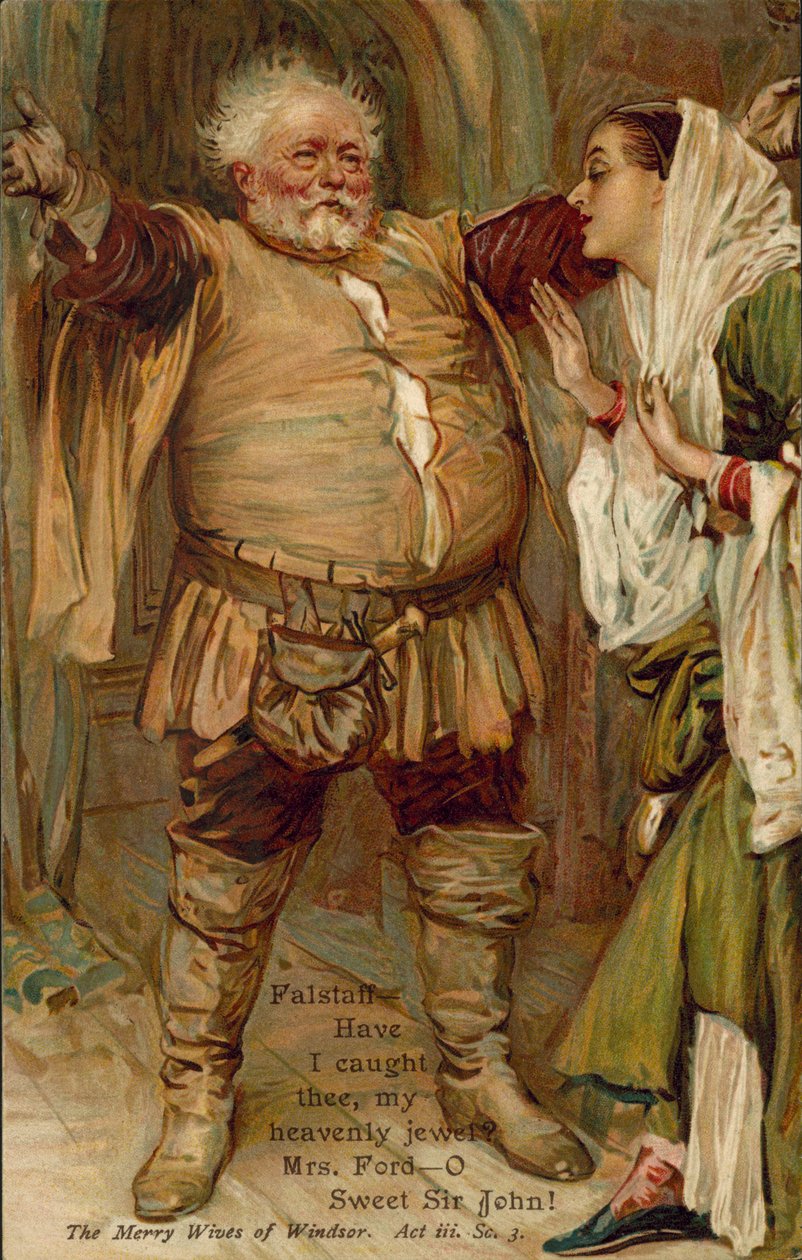 Szene aus Die lustigen Weiber von Windsor von William Shakespeare (Farblithografie) von English School