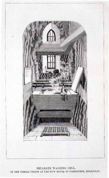 Separate Waschkabine im Frauengefängnis im City House of Correction, Holloway, aus 