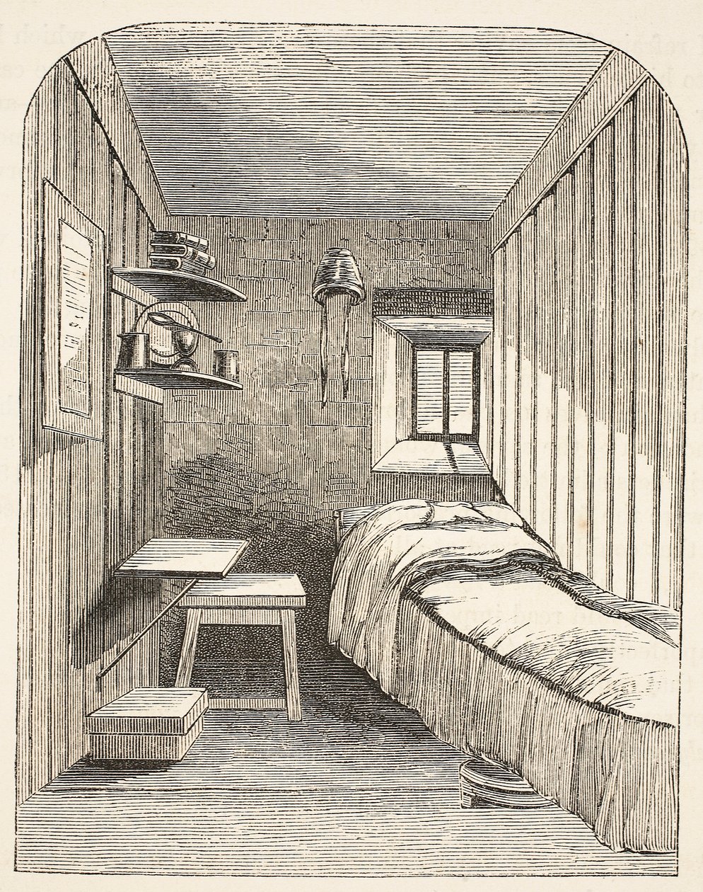 Separater Schlafraum in einem der neuen Flügel des Frauengefängnisses von Brixton, Illustration aus The Criminal Prisons of London and Scenes from Prison Life von Henry Mayhew und John Binny von English School