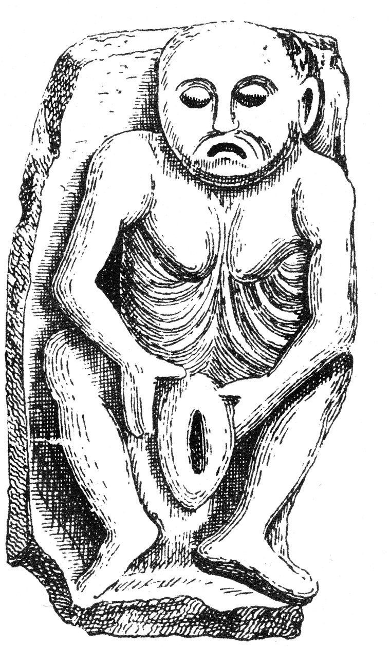 Sheela-na-Gig, aus einer Kirche in County Cavan, Irland von English School