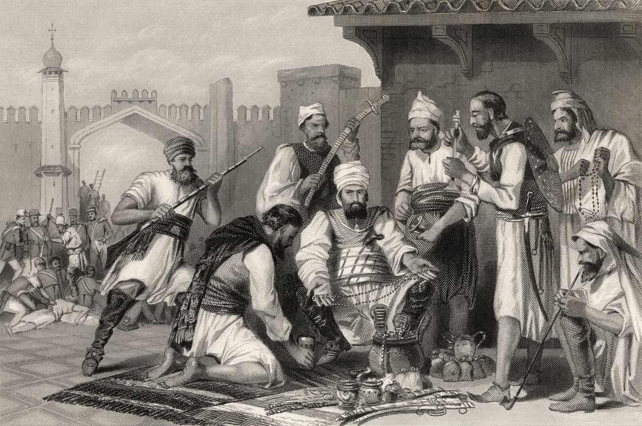 Sikh-Truppen teilen die Beute der Aufständischen, aus 