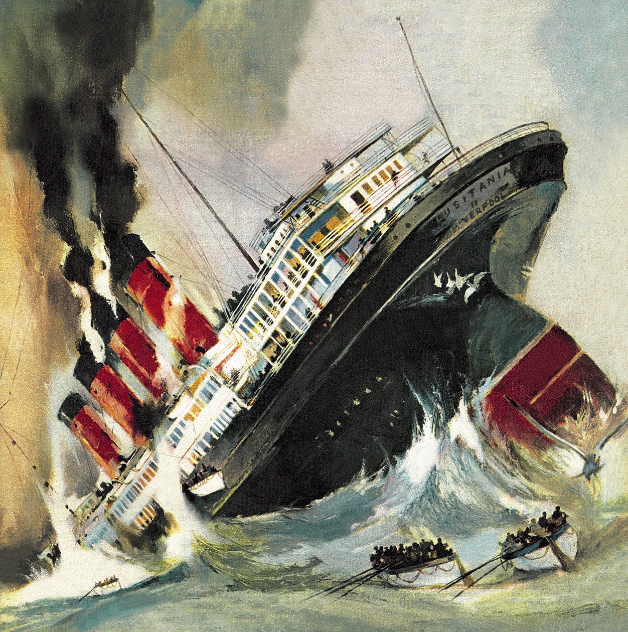 Untergang der Lusitania im Mai 1915 von English School