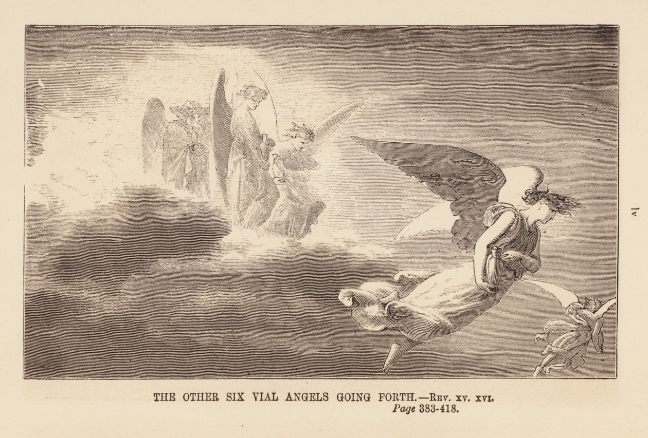 Sechs Vial-Engel ziehen aus (Gravur) von English School