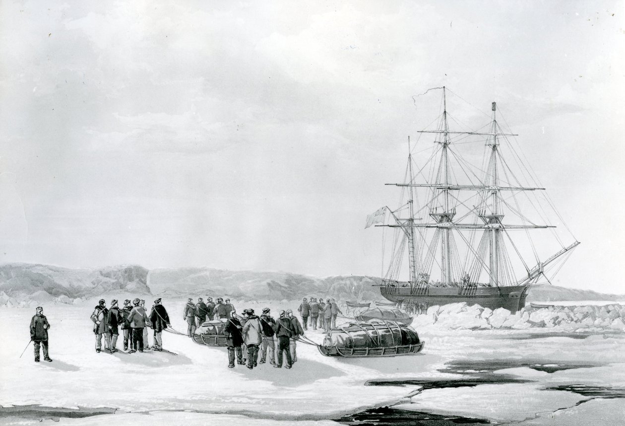 Schlittenparty verlässt HMS Investigator in Mercy Bay, unter dem Kommando von Leutnant Gurney Creswell von English School