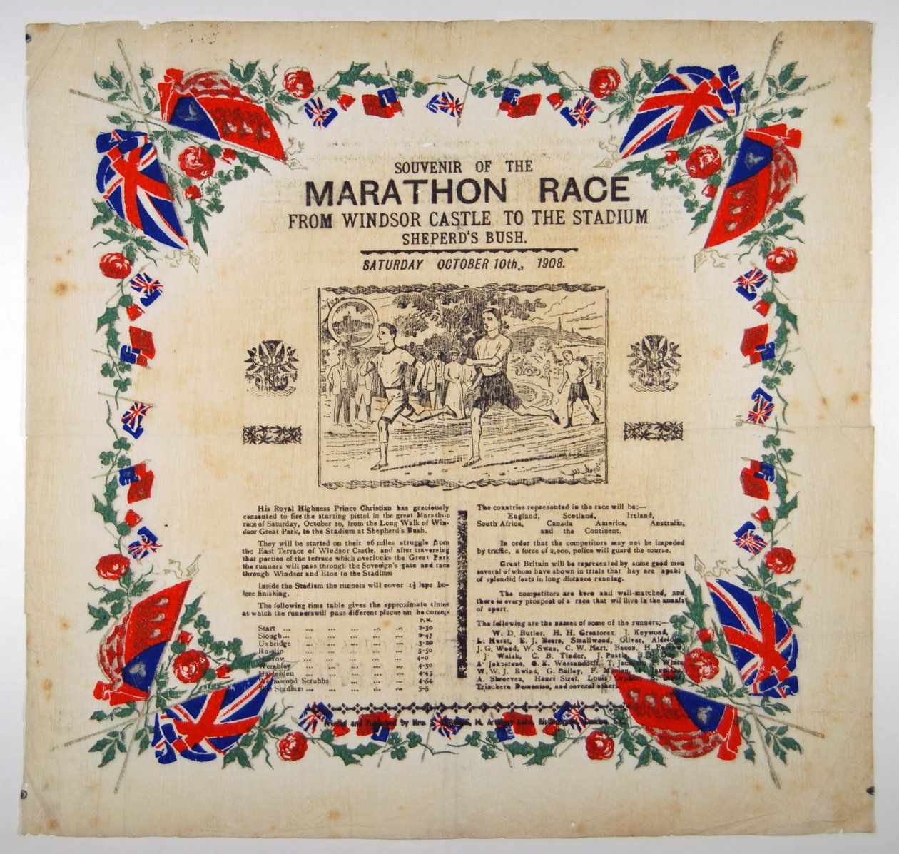 Souvenir des Marathonlaufs vom Windsor Castle zum Stadion, Shepherds Bush, 1908 von English School