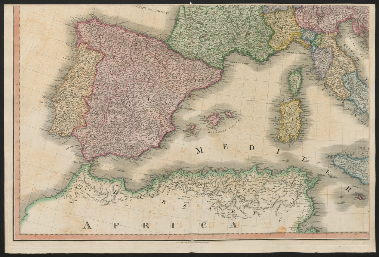 Spanien und Portugal, aus Europa, beschreibt alle Änderungen des Territoriums, zusammen mit ihren Abweichungen in den Grenzlinien seiner verschiedenen Reiche und Staaten, vereinbart und bestätigt durch den definitiven Vertrag von Paris, 20. Nov. 1815, verö von English School