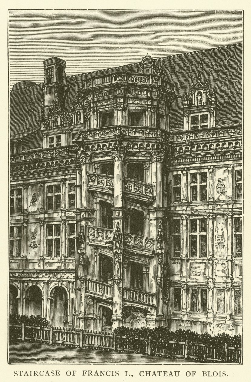 Treppe von Franz I., Schloss von Blois (Gravur) von English School