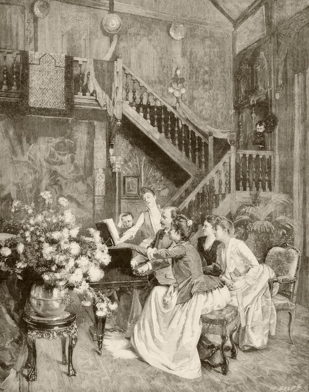 Ein Musikstück studieren (Lithographie) von English School