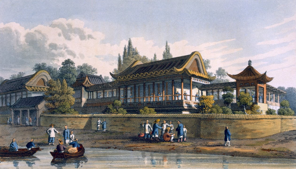 Sommerpalast des Kaisers, gegenüber der Stadt Tien-Sing, 1817 von English School